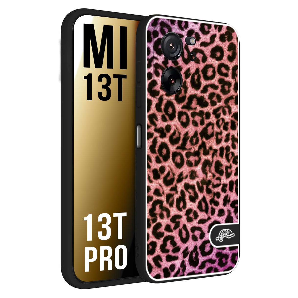 CUSTOMIZZA - Custodia cover nera morbida in tpu compatibile per Xiaomi 13T - 13T PRO leopardato maculato donna rosa leopard