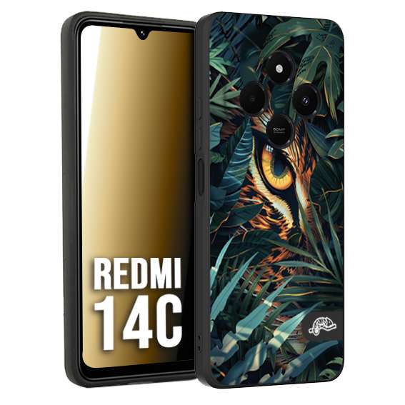CUSTOMIZZA - Custodia cover nera morbida in tpu compatibile per Xiaomi Redmi 14C animali color giungla tropicale occhio di giaguaro felino disegnato