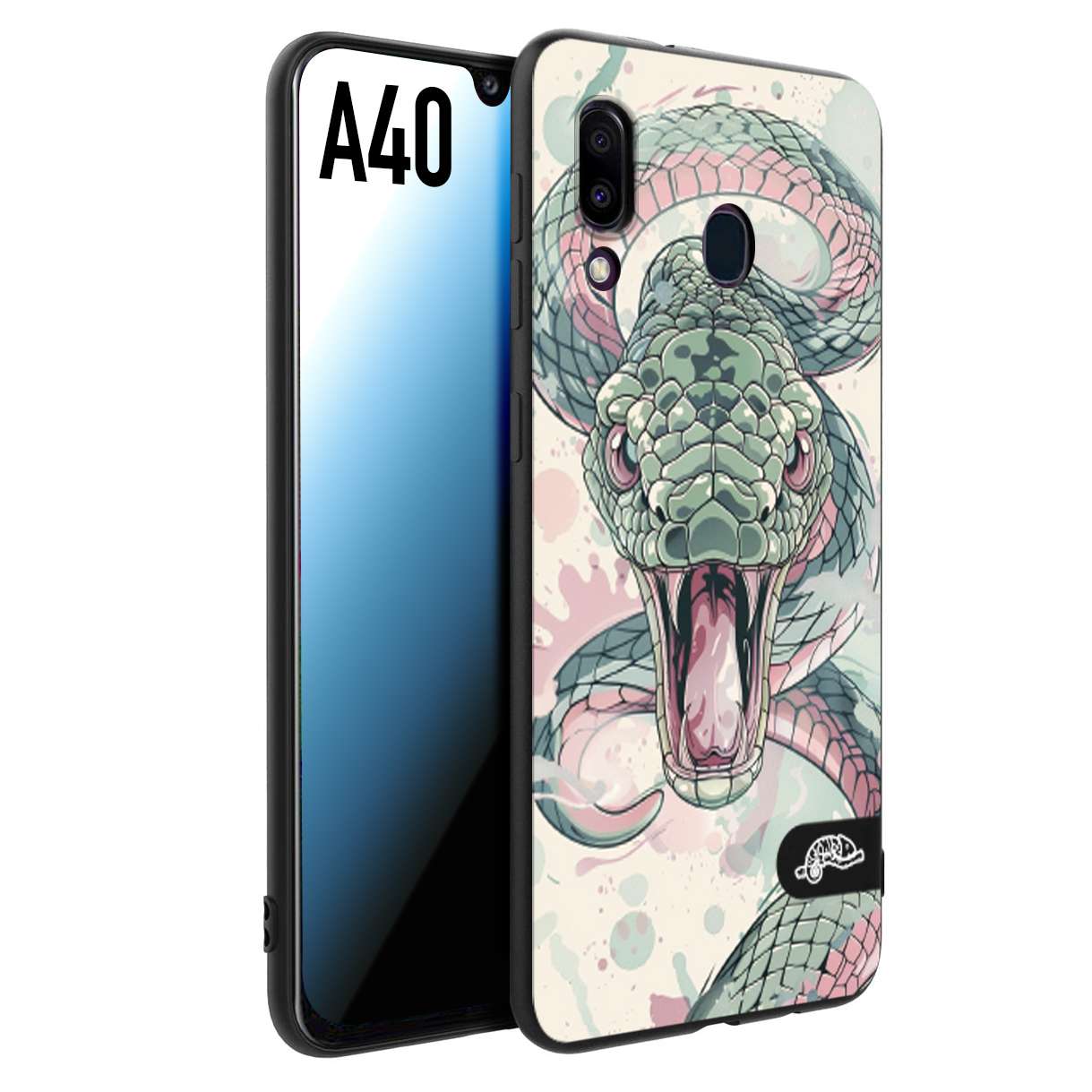 CUSTOMIZZA - Custodia cover nera morbida in tpu compatibile per Samsung A40 snake pink green serpente tatuaggio tattoo disegnato a mano