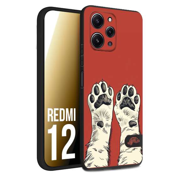 CUSTOMIZZA - Custodia cover nera morbida in tpu compatibile per Xiaomi Redmi 12 zampe di gatto cat paws rossa red disegnata fumetto cartoon