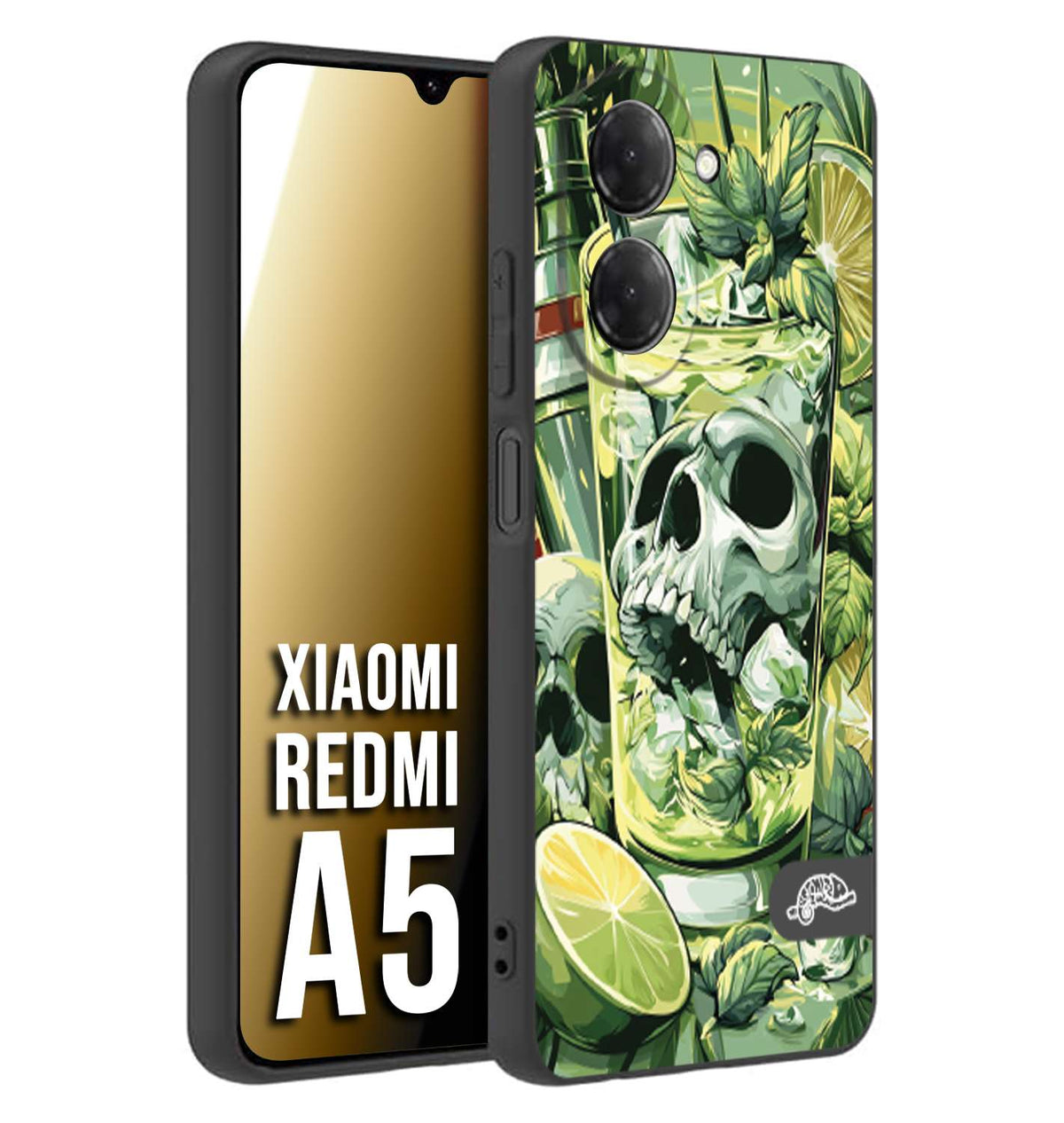 CUSTOMIZZA - Custodia cover nera morbida in tpu compatibile per Xiaomi Redmi A5 Mojito cocktail teschio illustrazione drink lime menta ghiacci tropicale street art