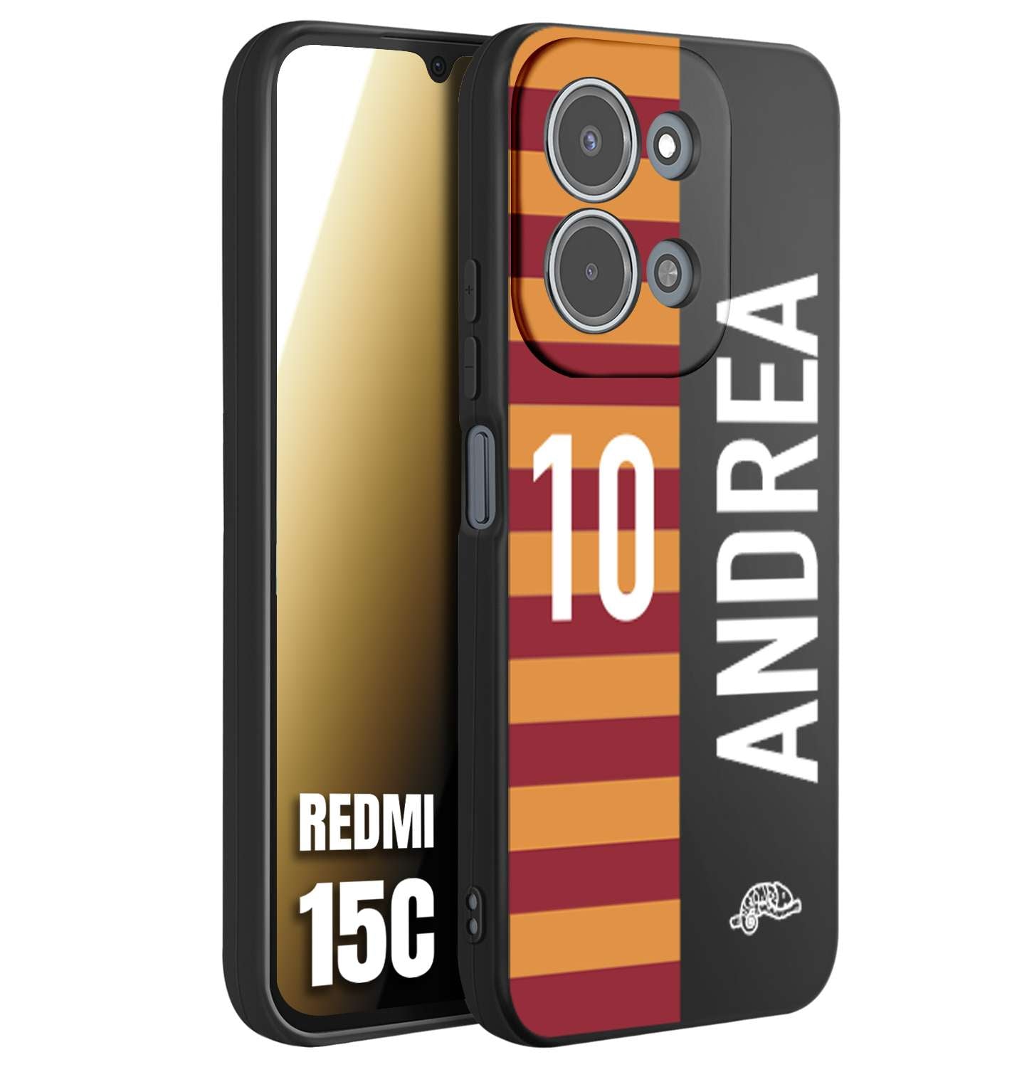 CUSTOMIZZA - Custodia cover nera morbida in tpu compatibile per Xiaomi Redmi 15C personalizzata calcio football nome e numero calciatori giallo rossi