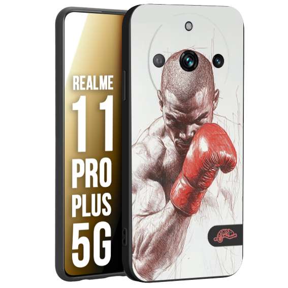 CUSTOMIZZA - Custodia cover nera morbida in tpu compatibile per Realme 11 PRO PLUS 5G pugilato pugili disegno tattoo guantoni box sport primo piano