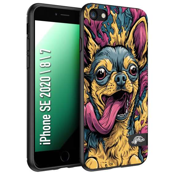 CUSTOMIZZA - Custodia cover nera morbida in tpu compatibile per iPhone 7 - 8 - SE 2020 / 2022 Chihuahua illustrazione cane pop art cane street art cartone animato