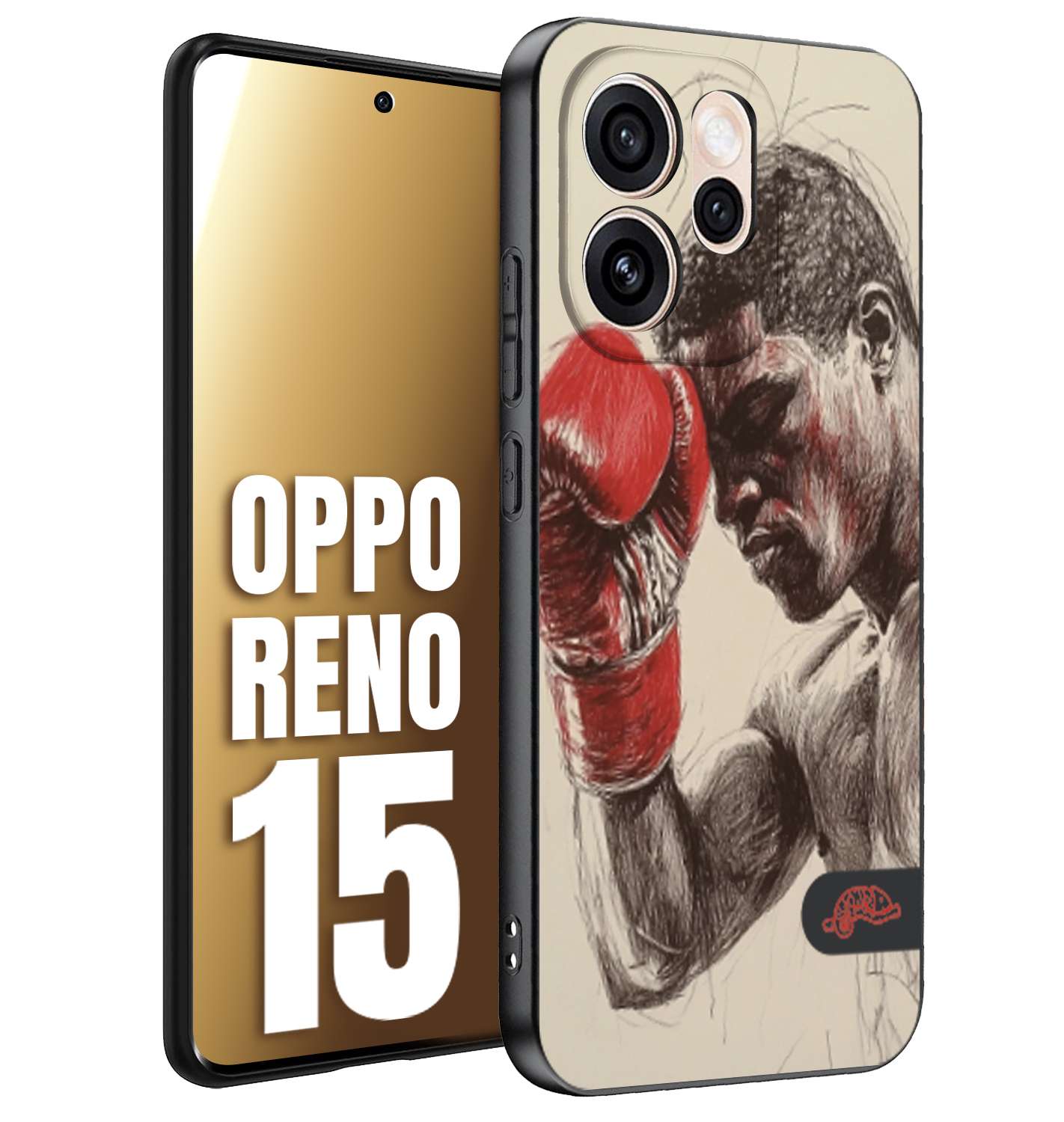 CUSTOMIZZA - Custodia cover nera morbida in tpu compatibile per Oppo Reno 15 pugilato pugili disegno tattoo guantoni boxer pesi massimi