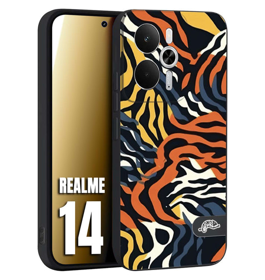 CUSTOMIZZA - Custodia cover nera morbida in tpu compatibile per Realme 14 5G leopardato maculato tigrato tiger colorata gialla blu arancio