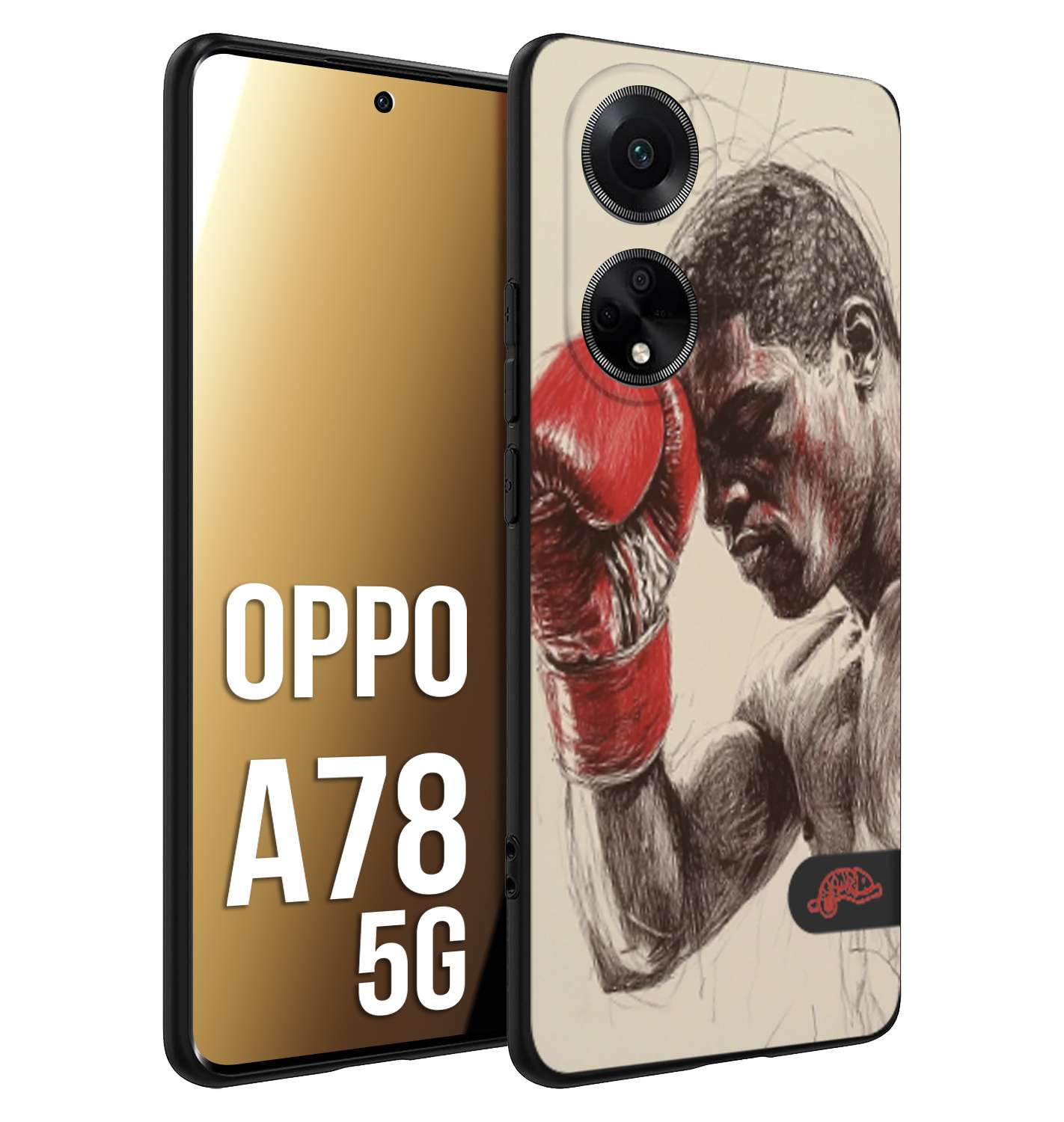 CUSTOMIZZA - Custodia cover nera morbida in tpu compatibile per Oppo A78 5G pugilato pugili disegno tattoo guantoni boxer pesi massimi
