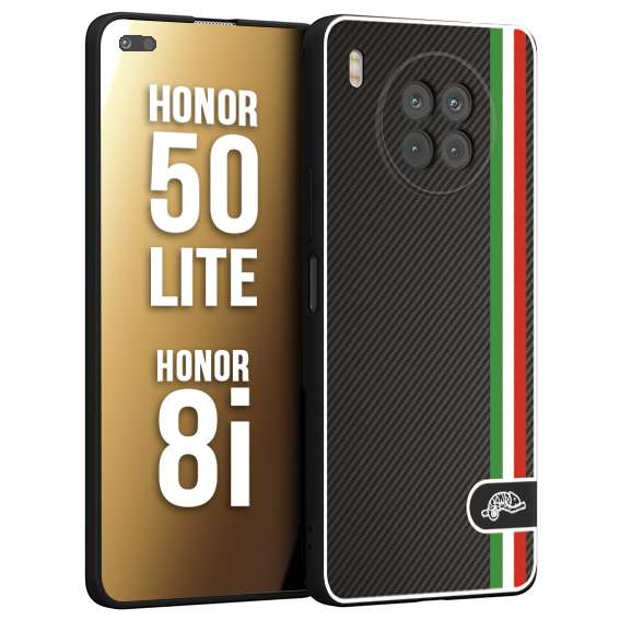 CUSTOMIZZA - Custodia cover nera morbida in tpu compatibile per Honor 8i - Honor 50 LITE effetto fibra di carbonio bandiera Italia made in Italy