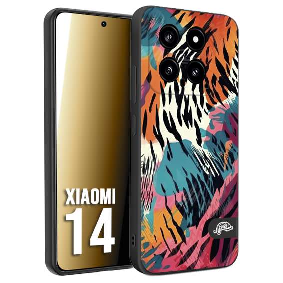 CUSTOMIZZA - Custodia cover nera morbida in tpu compatibile per Xiaomi 14 leopardato maculato tigrato tiger colorata summer color