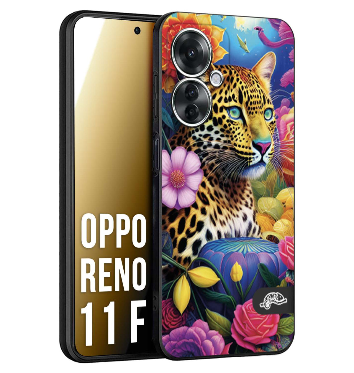 CUSTOMIZZA - Custodia cover nera morbida in tpu compatibile per Oppo Reno 11 F 5G astratti donna flower fantasia leopardo ghepardo animali colorati