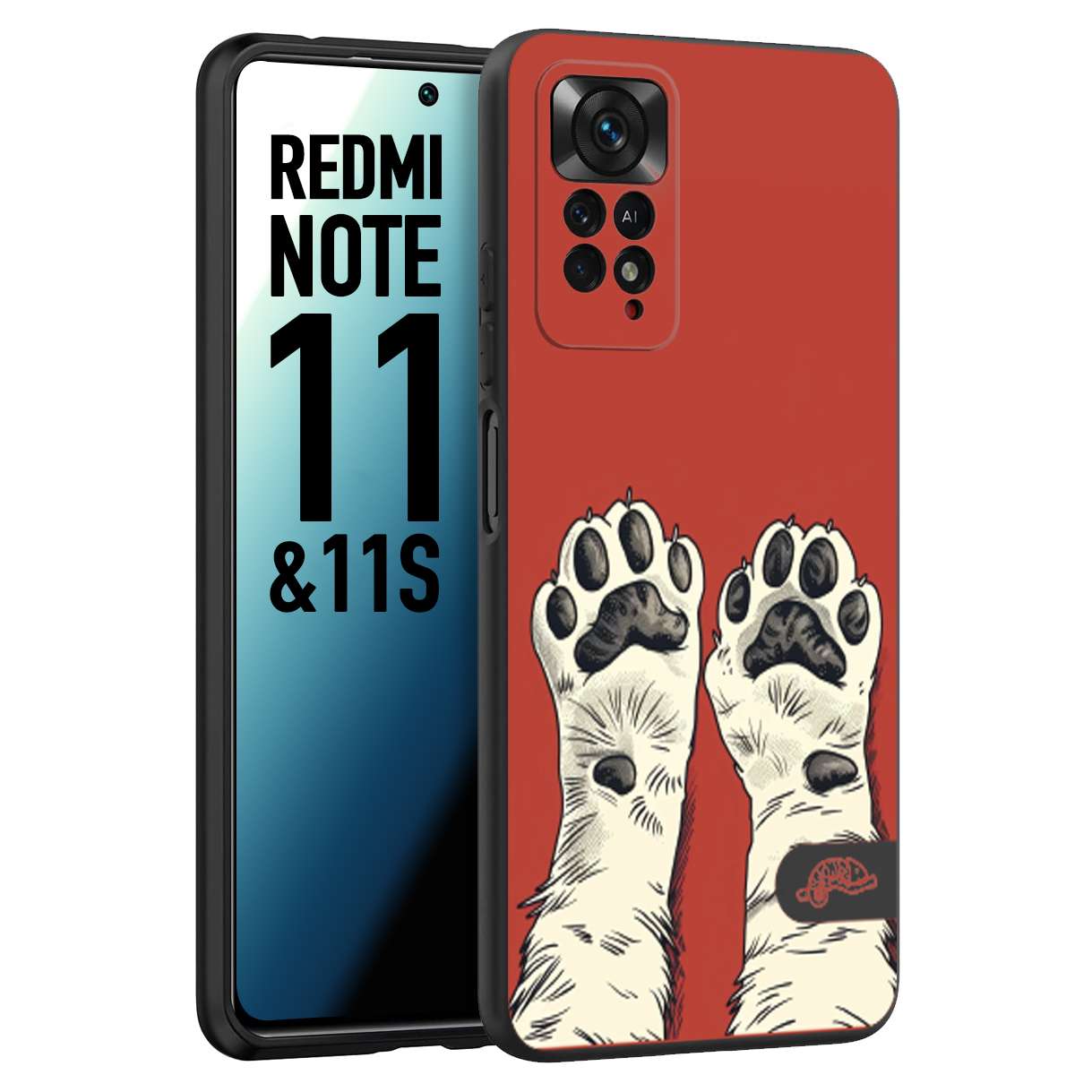 CUSTOMIZZA - Custodia cover nera morbida in tpu compatibile per Xiaomi Redmi Note 11 - Note 11S zampe di gatto cat paws rossa red disegnata fumetto cartoon