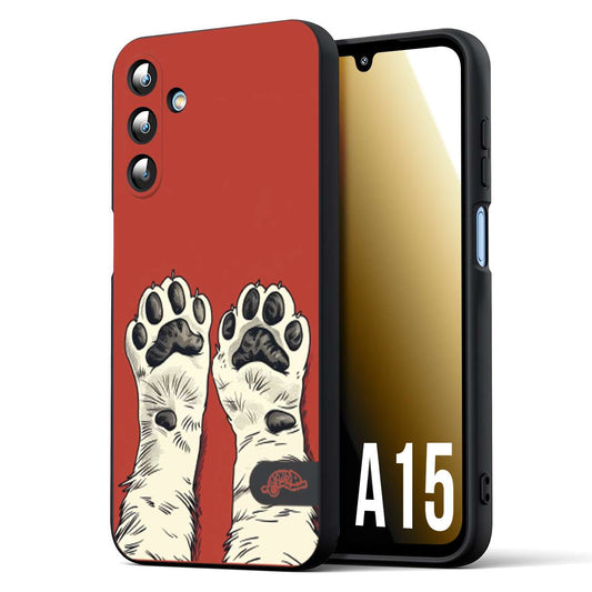 CUSTOMIZZA - Custodia cover nera morbida in tpu compatibile per Samsung A15 5G zampe di gatto cat paws rossa red disegnata fumetto cartoon