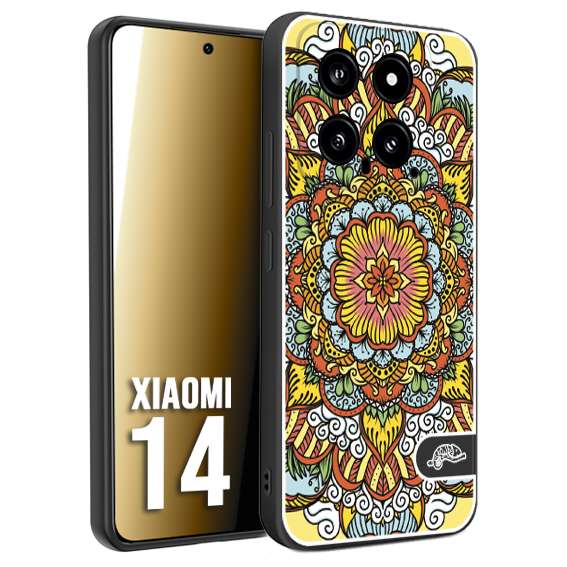 CUSTOMIZZA - Custodia cover nera morbida in tpu compatibile per Xiaomi 14 mandala colorato fiore nuvole arancione