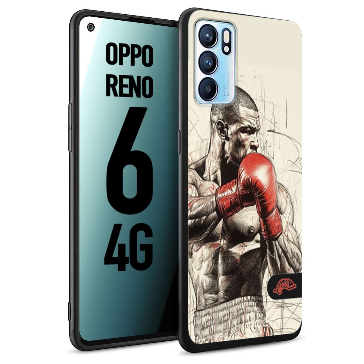 CUSTOMIZZA - Custodia cover nera morbida in tpu compatibile per Oppo Reno 6 4G pugilato pugili disegno tattoo guantoni box sport ring