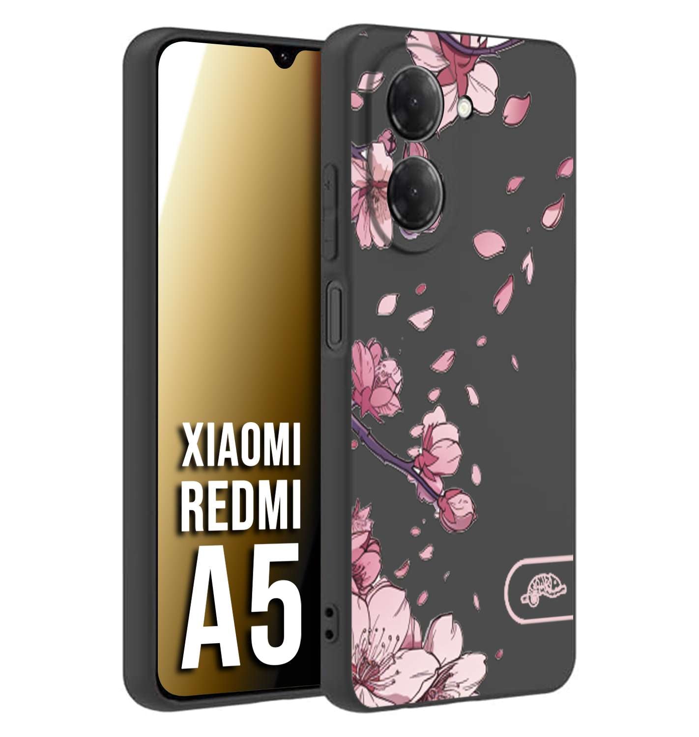CUSTOMIZZA - Custodia cover nera morbida in tpu compatibile per Xiaomi Redmi A5 giapponese fiori di ciliegio in fiore a rilievo disegnata tattoo