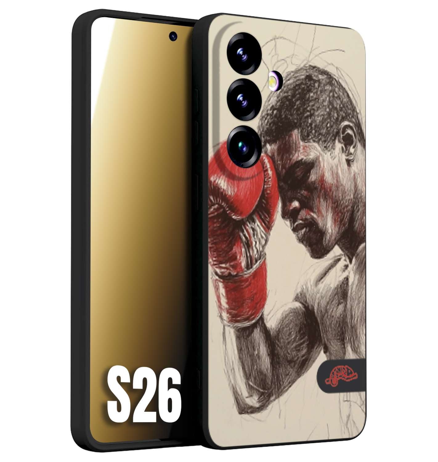 CUSTOMIZZA - Custodia cover nera morbida in tpu compatibile per Samsung S26 pugilato pugili disegno tattoo guantoni boxer pesi massimi