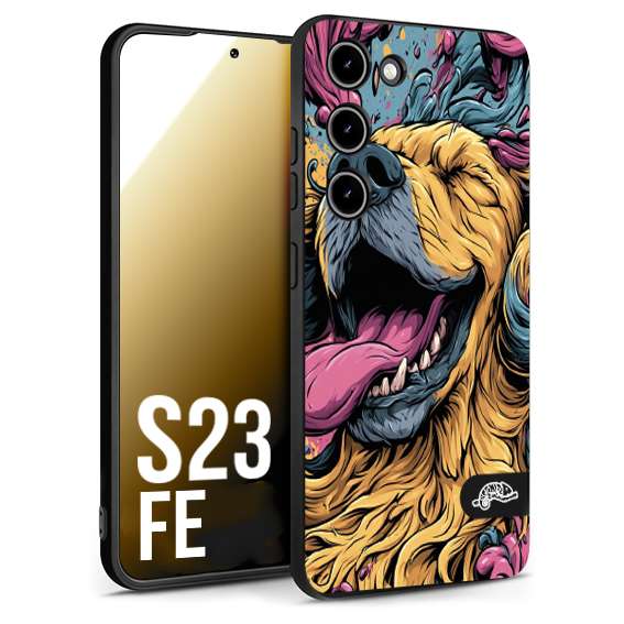 CUSTOMIZZA - Custodia cover nera morbida in tpu compatibile per Samsung S23 FE Golden Retriever illustrazione cane pop art cane street art cartone animato