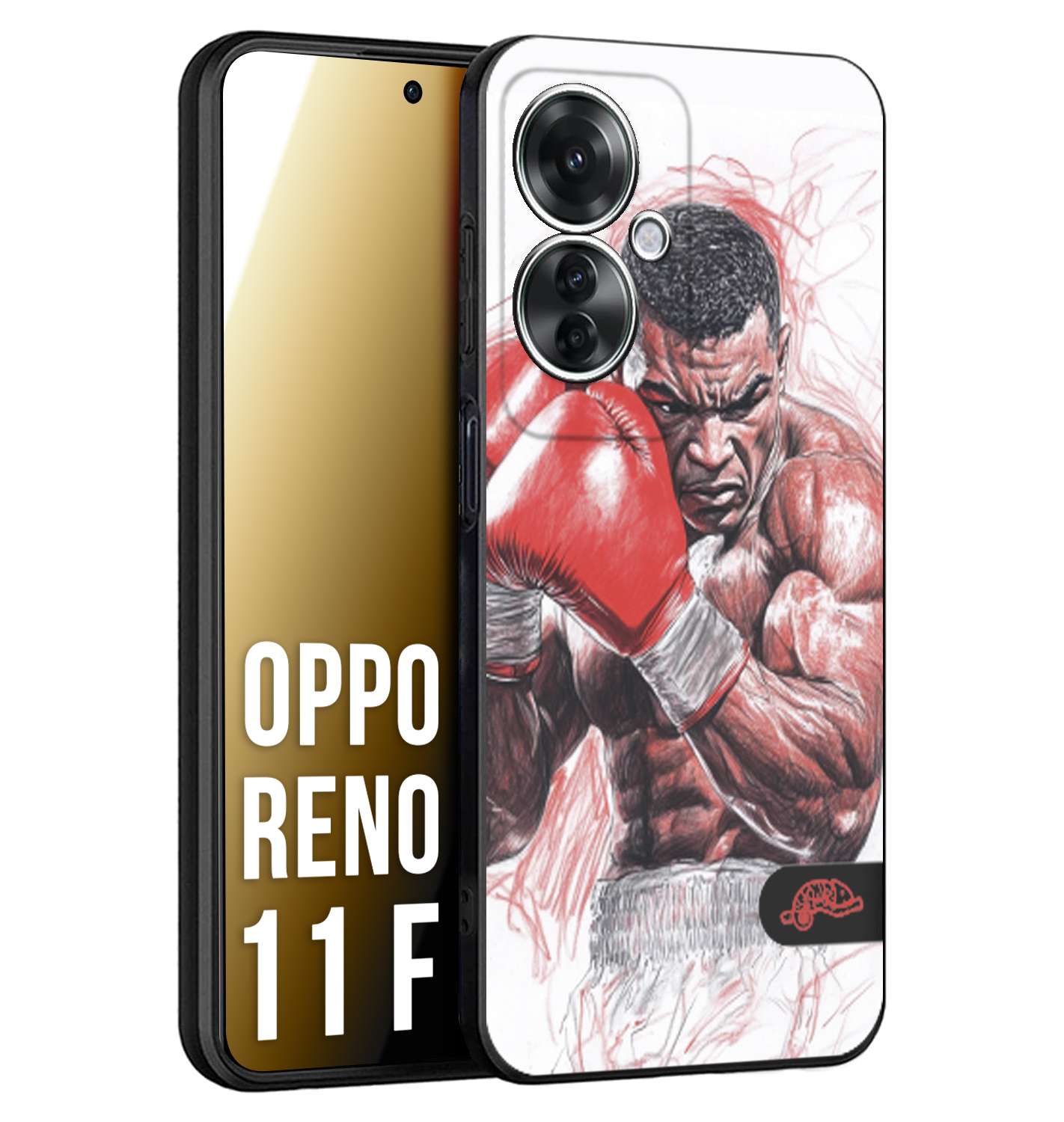 CUSTOMIZZA - Custodia cover nera morbida in tpu compatibile per Oppo Reno 11 F 5G pugilato pugili disegno tattoo guantoni boxer pesi massimi iron mike