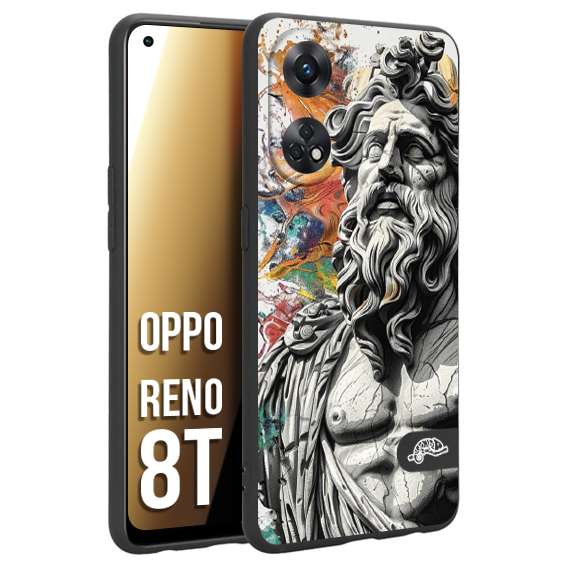 CUSTOMIZZA - Custodia cover nera morbida in tpu compatibile per Oppo Reno 8T statua colorata moderna antico tattoo splash color