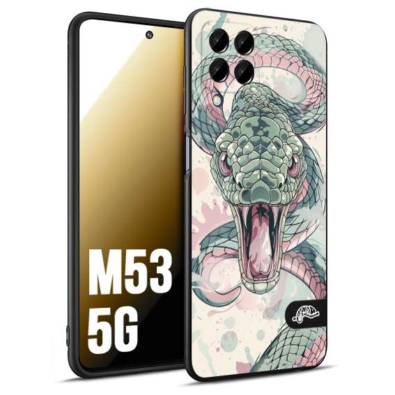 CUSTOMIZZA - Custodia cover nera morbida in tpu compatibile per Samsung M53 5G snake pink green serpente tatuaggio tattoo disegnato a mano
