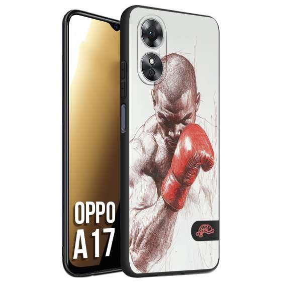 CUSTOMIZZA - Custodia cover nera morbida in tpu compatibile per Oppo A17 pugilato pugili disegno tattoo guantoni box sport primo piano
