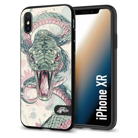 CUSTOMIZZA - Custodia cover nera morbida in tpu compatibile per iPhone Xr snake pink green serpente tatuaggio tattoo disegnato a mano