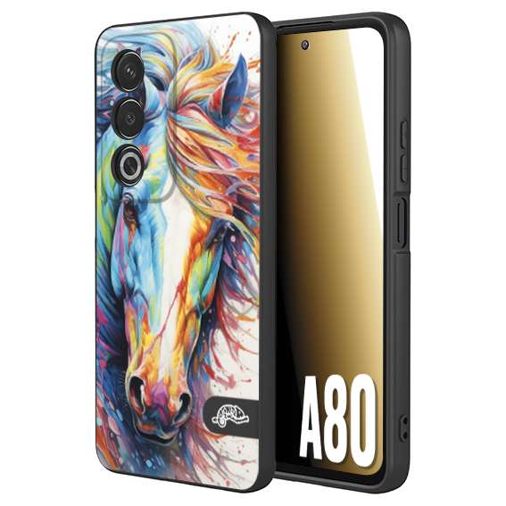 CUSTOMIZZA - Custodia cover nera morbida in tpu compatibile per Oppo A80 animali color cavallo horse viso colori vibranti disegnato schizzo