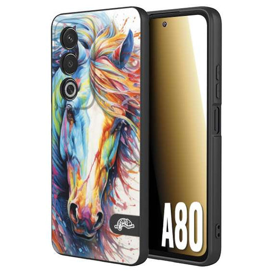 CUSTOMIZZA - Custodia cover nera morbida in tpu compatibile per Oppo A80 animali color cavallo horse viso colori vibranti disegnato schizzo