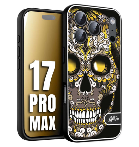 CUSTOMIZZA - Custodia cover nera morbida in tpu compatibile per iPhone 17 PRO MAX teschio messicano Mexican skull nero giallo