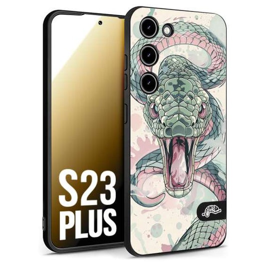 CUSTOMIZZA - Custodia cover nera morbida in tpu compatibile per Samsung S23 PLUS snake pink green serpente tatuaggio tattoo disegnato a mano