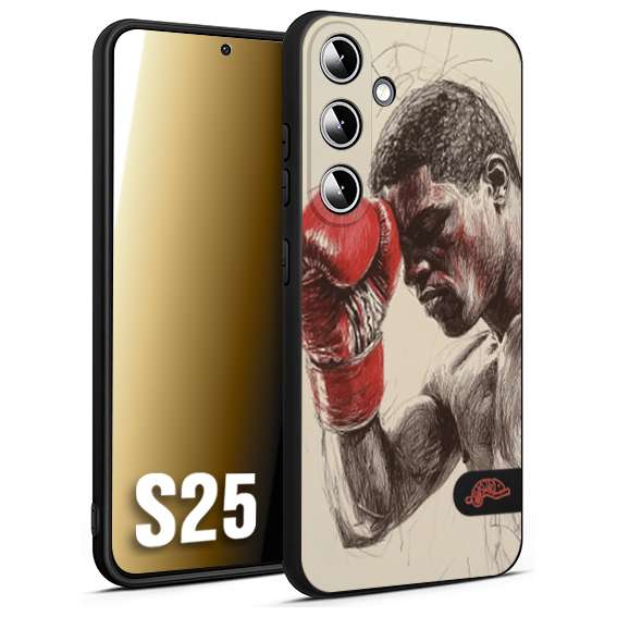 CUSTOMIZZA - Custodia cover nera morbida in tpu compatibile per Samsung S25 pugilato pugili disegno tattoo guantoni boxer pesi massimi