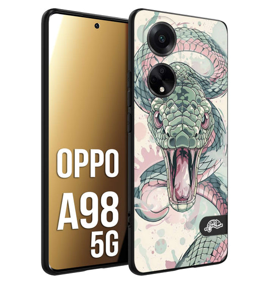CUSTOMIZZA - Custodia cover nera morbida in tpu compatibile per Oppo A98 5G snake pink green serpente tatuaggio tattoo disegnato a mano