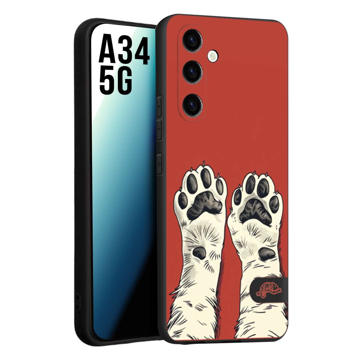 CUSTOMIZZA - Custodia cover nera morbida in tpu compatibile per Samsung A34 5G zampe di gatto cat paws rossa red disegnata fumetto cartoon
