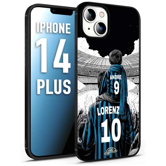 CUSTOMIZZA - Custodia cover nera morbida in tpu compatibile per iPhone 14 PLUS personalizzata calcio football padre e figlio calciatori nerazzurra
