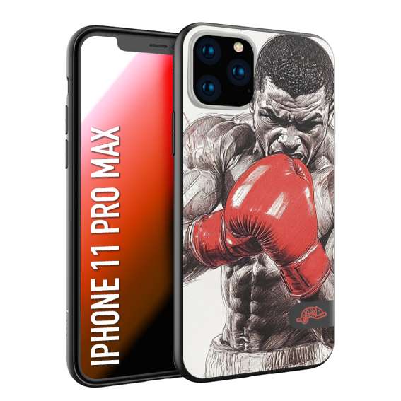 CUSTOMIZZA - Custodia cover nera morbida in tpu compatibile per iPhone 11 PRO MAX pugilato pugili disegno tattoo guantoni box pesi massimi gancio
