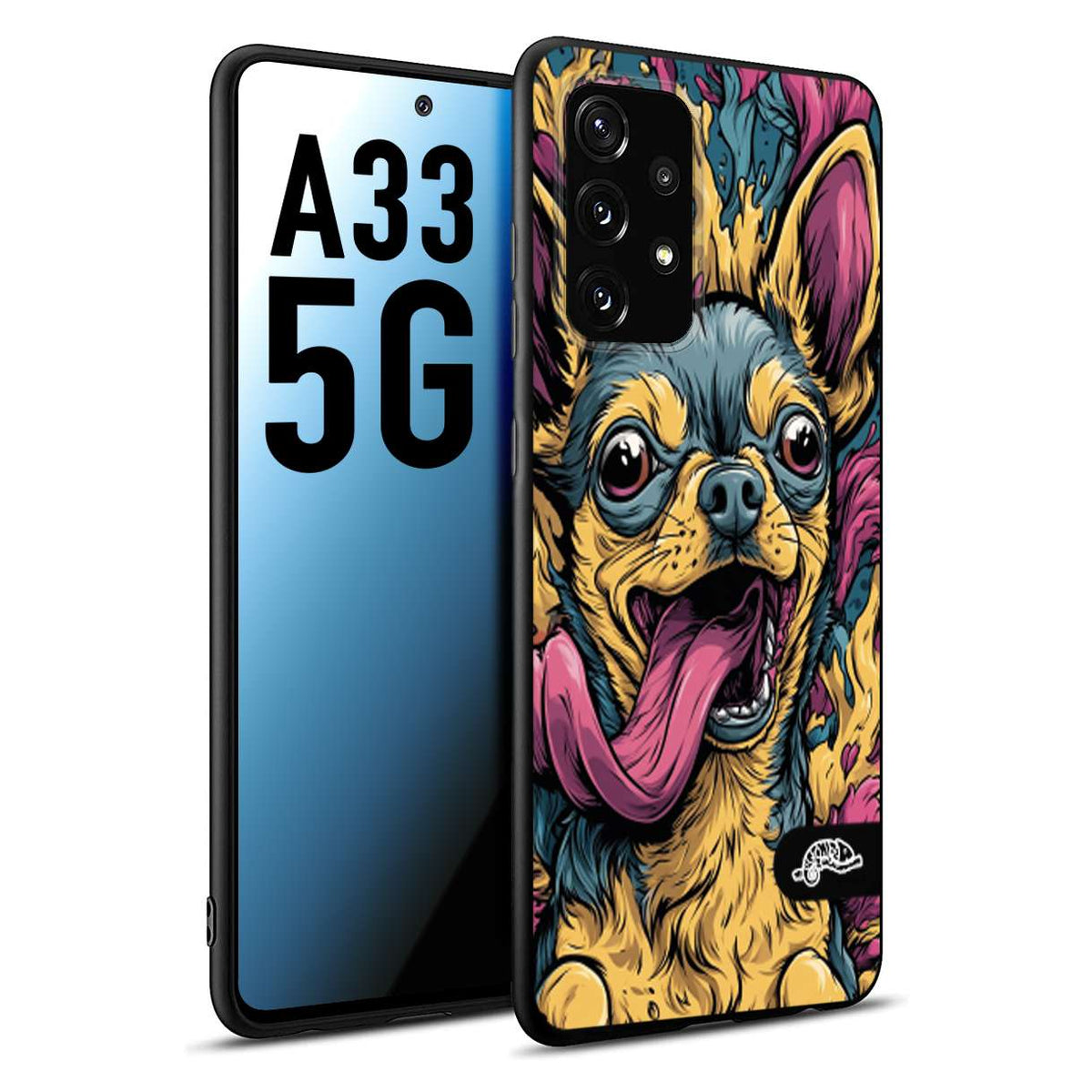 CUSTOMIZZA - Custodia cover nera morbida in tpu compatibile per Samsung A33 5G Chihuahua illustrazione cane pop art cane street art cartone animato