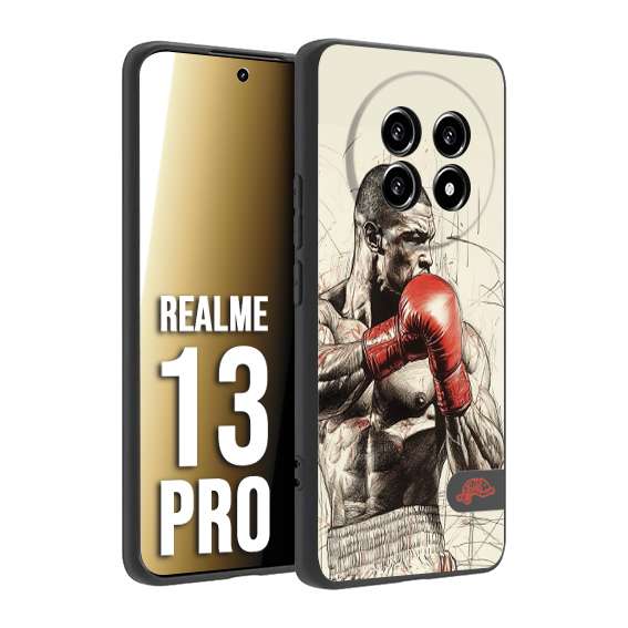 CUSTOMIZZA - Custodia cover nera morbida in tpu compatibile per Realme 13 PRO pugilato pugili disegno tattoo guantoni box sport ring