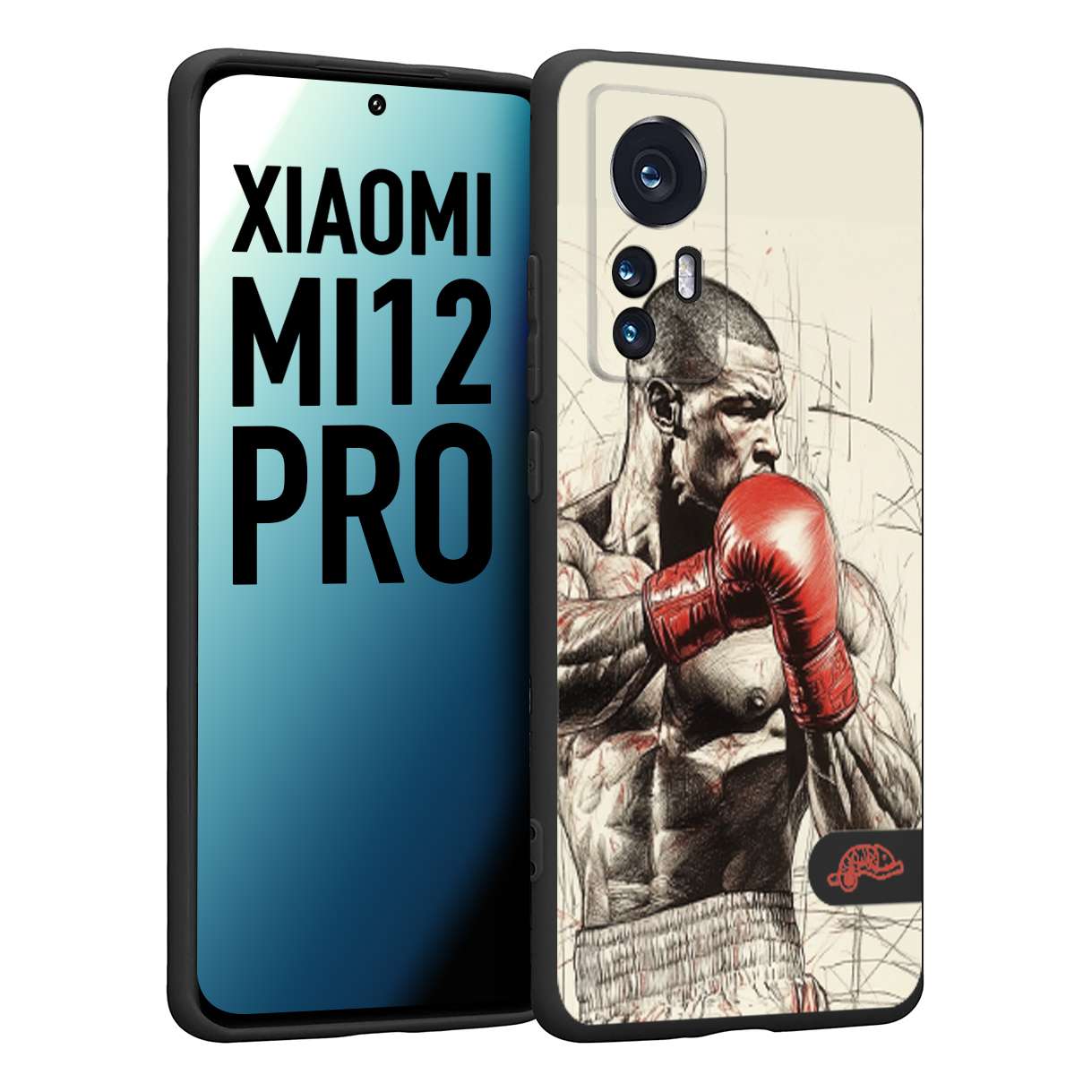 CUSTOMIZZA - Custodia cover nera morbida in tpu compatibile per Xiaomi 12 PRO pugilato pugili disegno tattoo guantoni box sport ring