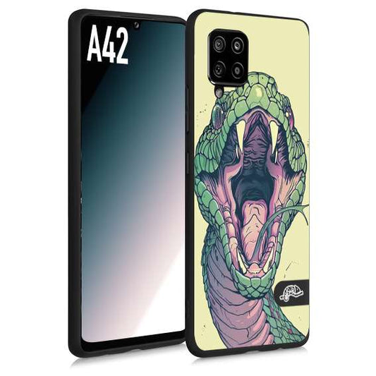 CUSTOMIZZA - Custodia cover nera morbida in tpu compatibile per Samsung A42 snake yellow green serpente tatuaggio tattoo disegnato a mano