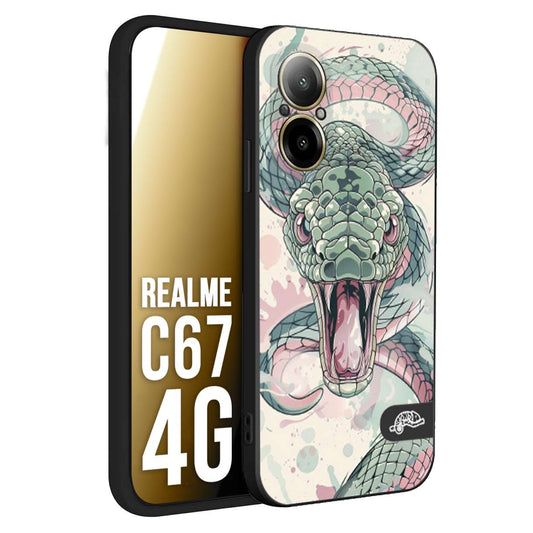 CUSTOMIZZA - Custodia cover nera morbida in tpu compatibile per Oppo C67 4G snake pink green serpente tatuaggio tattoo disegnato a mano