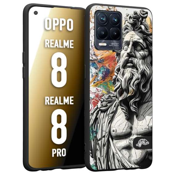 CUSTOMIZZA - Custodia cover nera morbida in tpu compatibile per Realme 8 - 8 PRO statua colorata moderna antico tattoo splash color