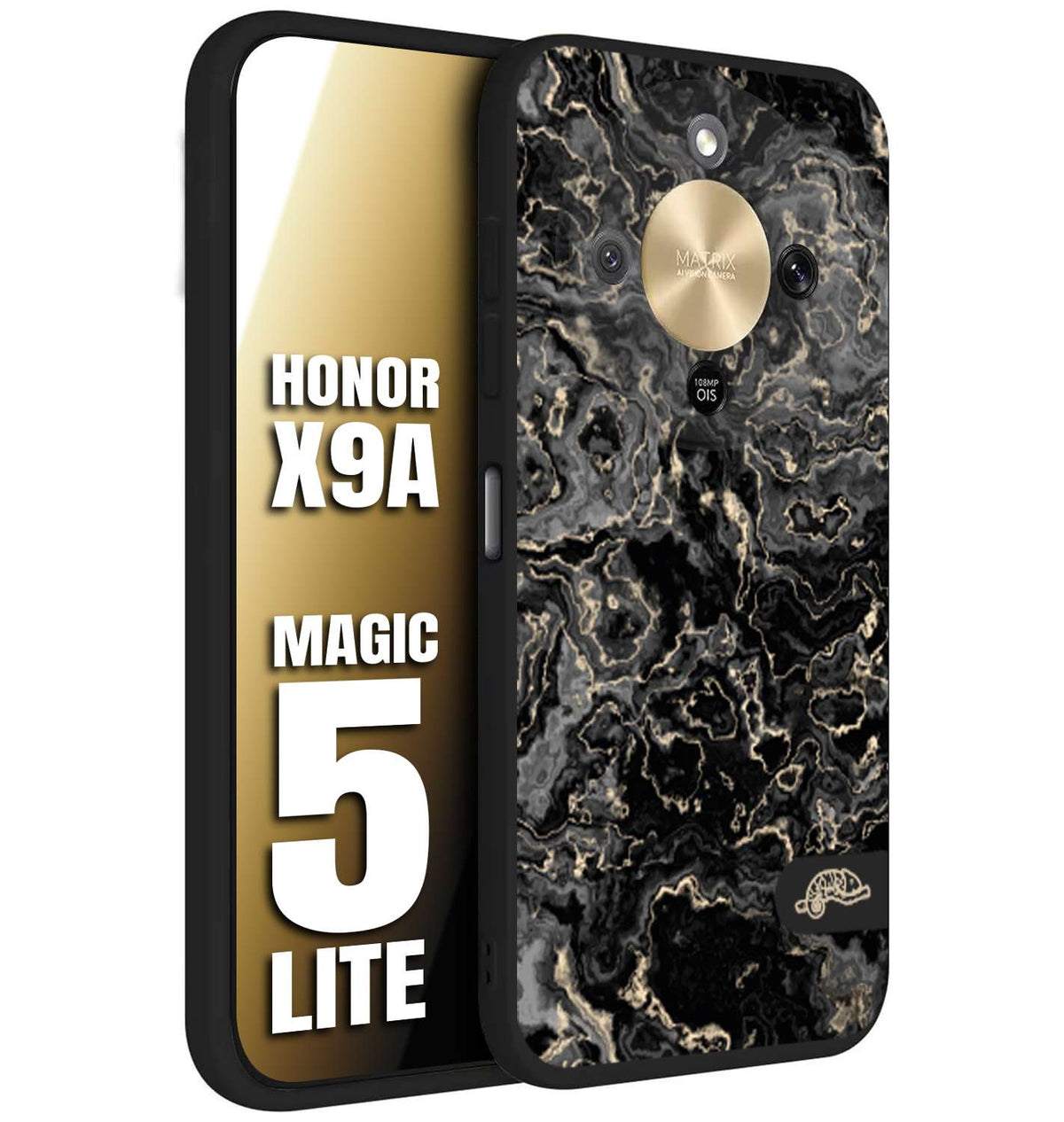 CUSTOMIZZA - Custodia cover nera morbida in tpu compatibile per Honor X9A - Honor Magic 5 Lite effetto marmo marble nero black venature dorato pietra
