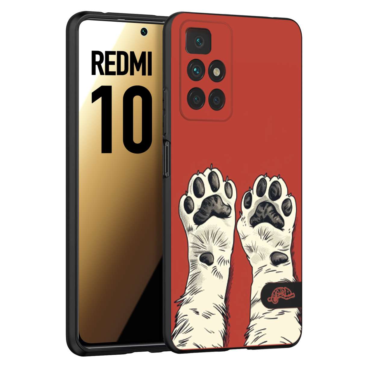 CUSTOMIZZA - Custodia cover nera morbida in tpu compatibile per Xiaomi Redmi 10 zampe di gatto cat paws rossa red disegnata fumetto cartoon