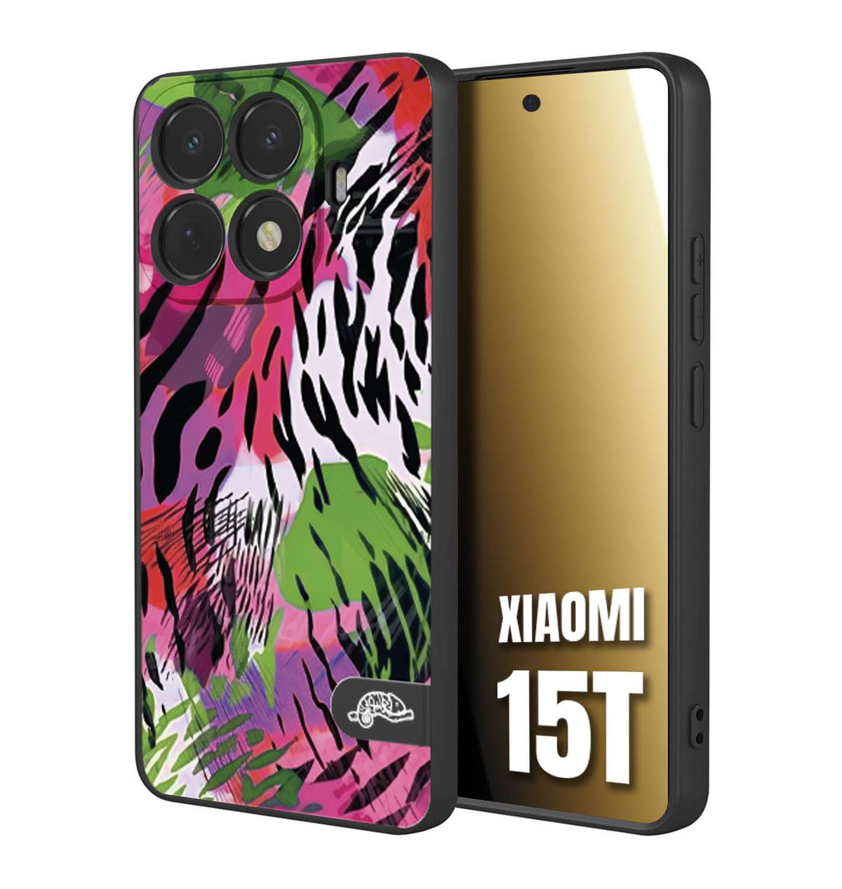 CUSTOMIZZA - Custodia cover nera morbida in tpu compatibile per Xiaomi 15T leopardato tigrato tiger colorata summer color verde fucsia