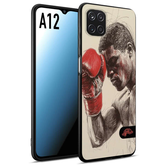 CUSTOMIZZA - Custodia cover nera morbida in tpu compatibile per Samsung A12 pugilato pugili disegno tattoo guantoni boxer pesi massimi