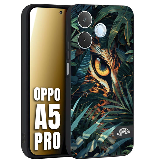 CUSTOMIZZA - Custodia cover nera morbida in tpu compatibile per Oppo A5 PRO animali color giungla tropicale occhio di giaguaro felino disegnato