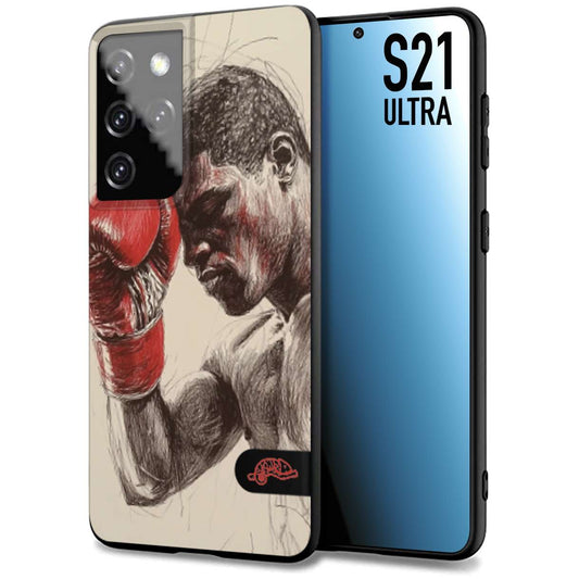 CUSTOMIZZA - Custodia cover nera morbida in tpu compatibile per Samsung S21 ULTRA pugilato pugili disegno tattoo guantoni boxer pesi massimi