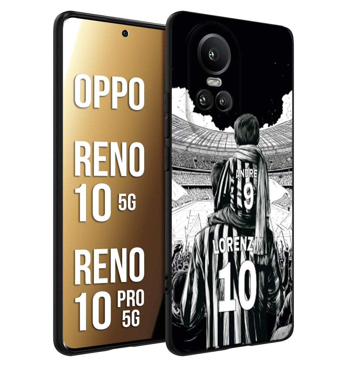 CUSTOMIZZA - Custodia cover nera morbida in tpu compatibile per Oppo Reno 10 5G - 10 PRO 5G personalizzata calcio football nome e numero calciatori bianconeri bianca e nera