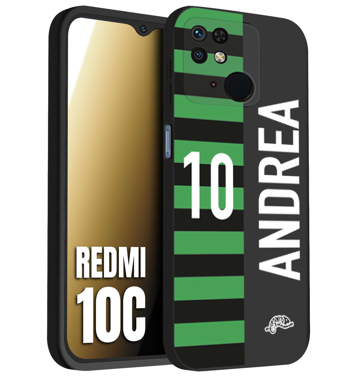 CUSTOMIZZA - Custodia cover nera morbida in tpu compatibile per Xiaomi Redmi 10C personalizzata calcio football nome e numero calciatori neroverde