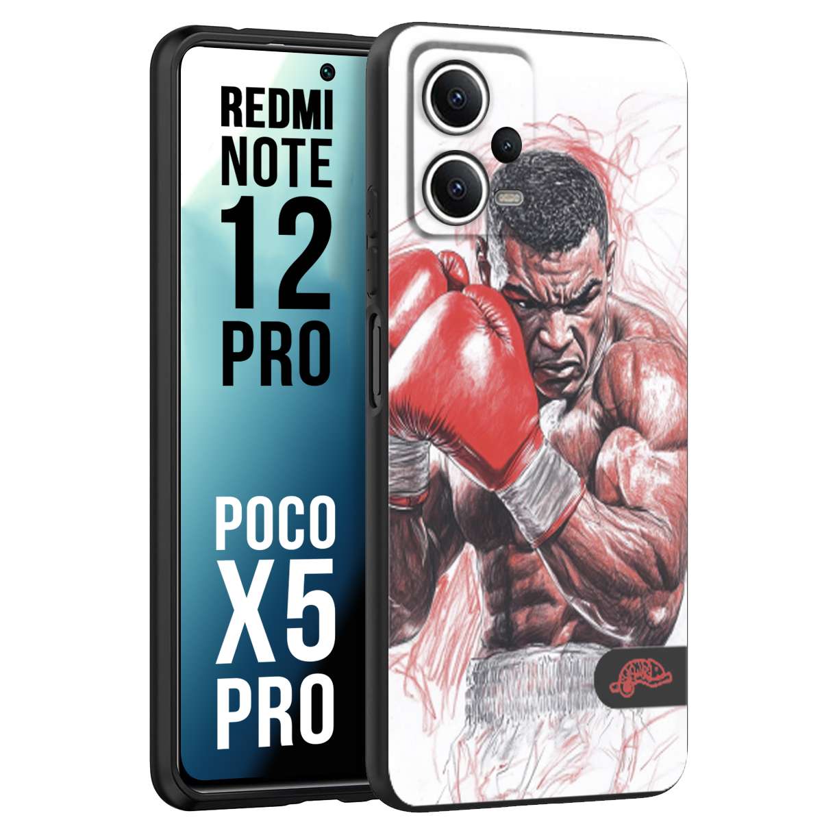 CUSTOMIZZA - Custodia cover nera morbida in tpu compatibile per Xiaomi Redmi Note 12 PRO - POCO X5 PRO pugilato pugili disegno tattoo guantoni boxer pesi massimi iron mike